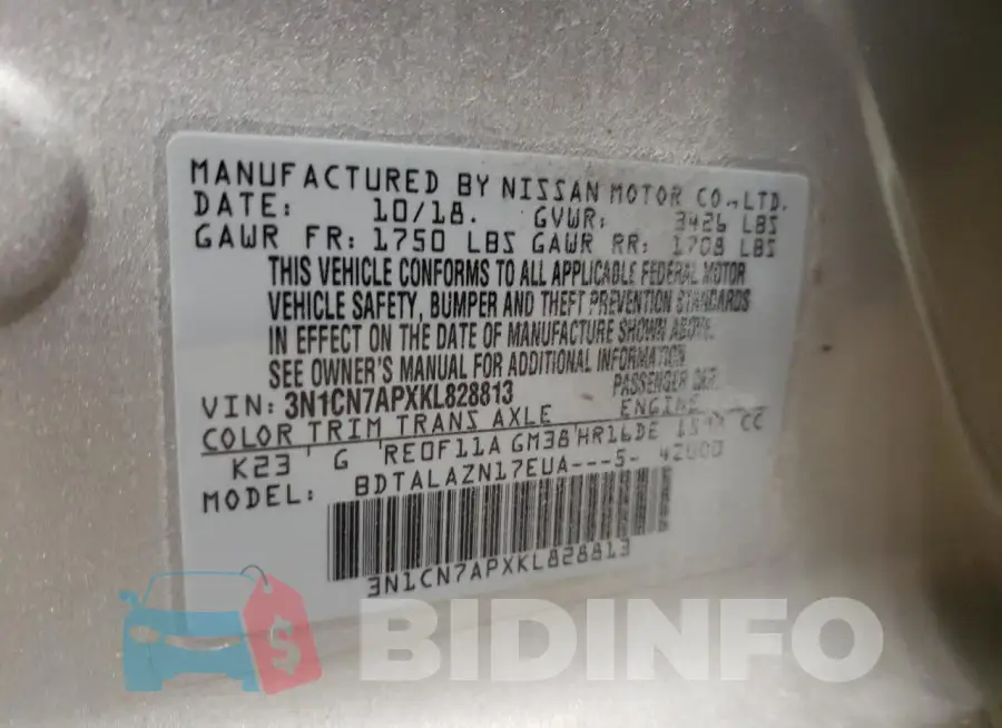 3N1CN7APXKL828813 Photo# 13