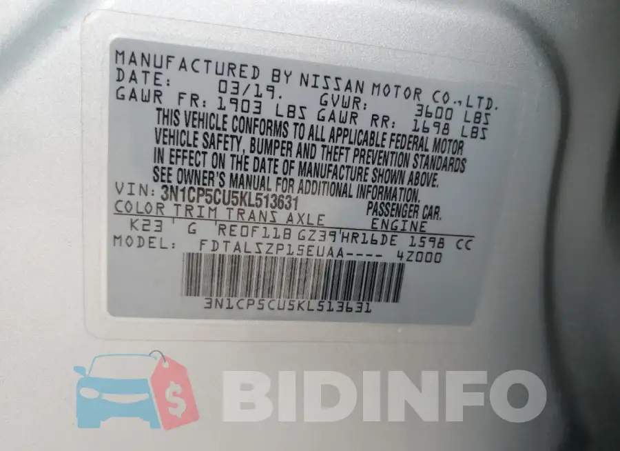 3N1CP5CU5KL513631 Photo# 12