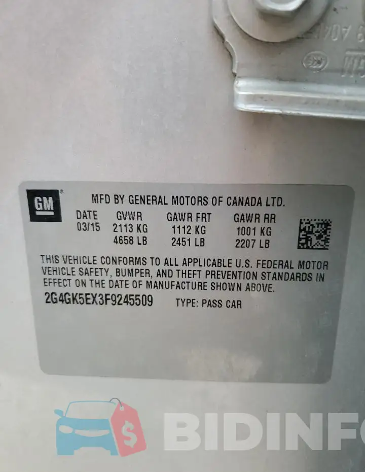 2G4GK5EX3F9245509 Photo# 12
