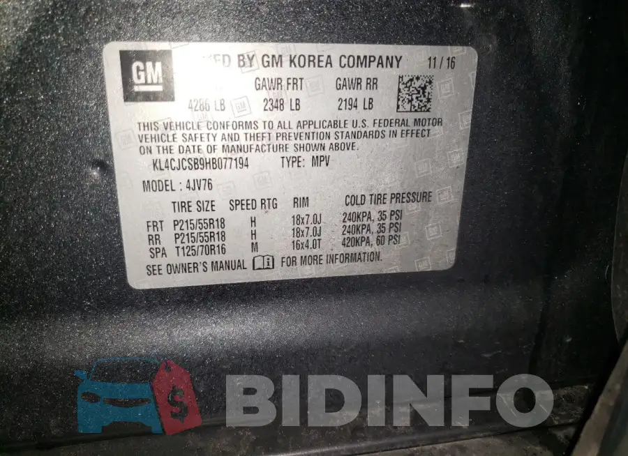 KL4CJCSB9HB077194 Photo# 12