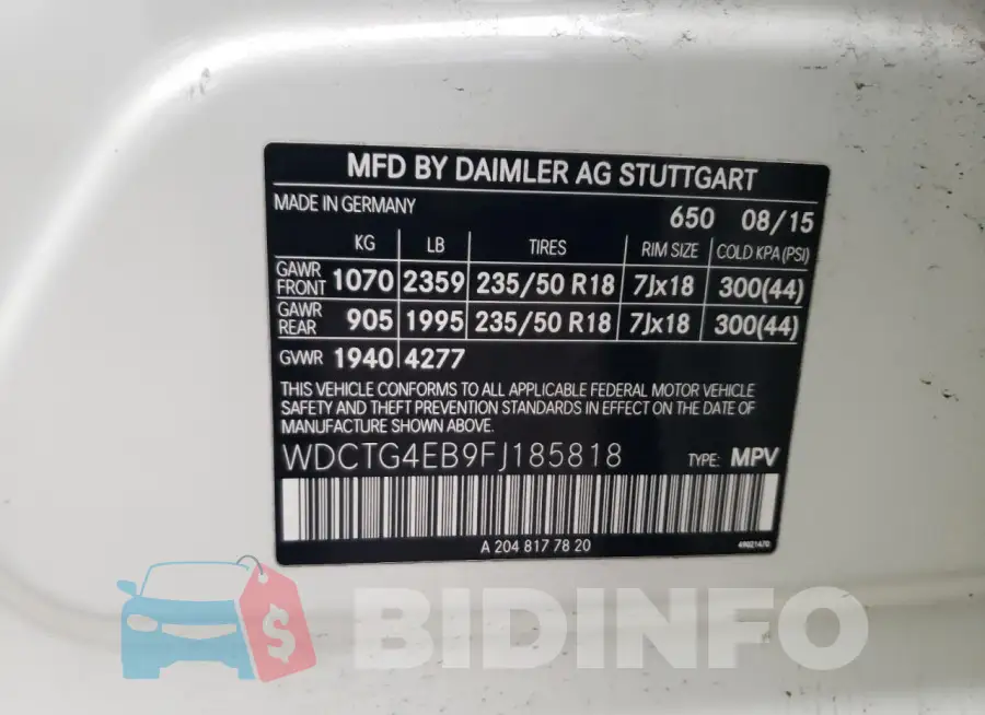 WDCTG4EB9FJ185818 Photo# 14