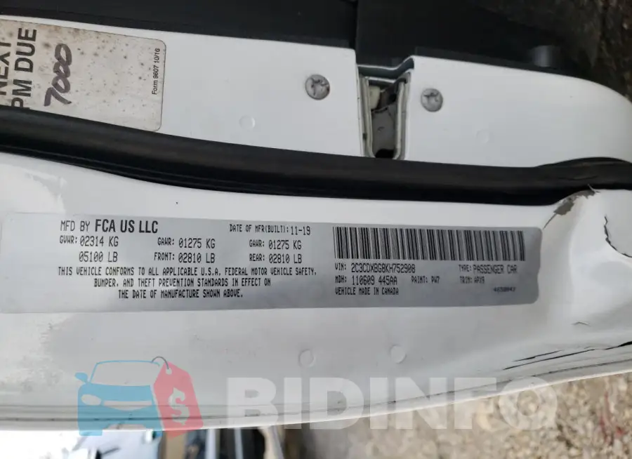 2C3CDXBG8KH752908 Photo# 13