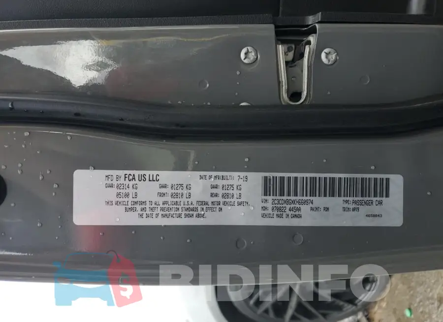 2C3CDXBGXKH660974 Photo# 13
