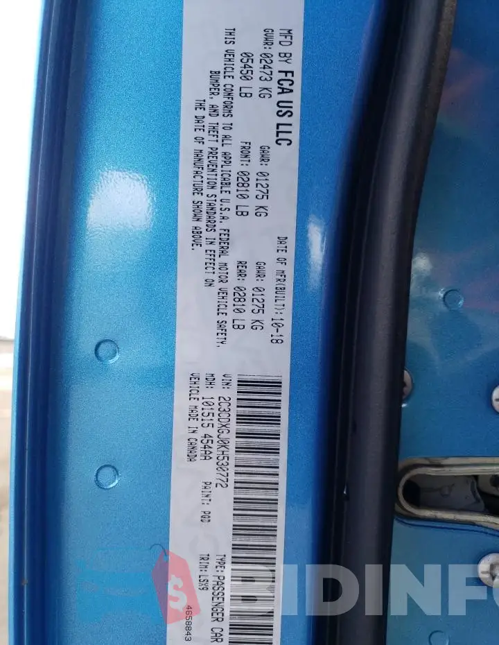 2C3CDXGJ0KH530772 Photo# 12