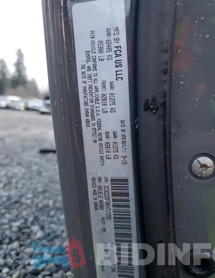 2C3CDZBT0KH717255 Photo# 12