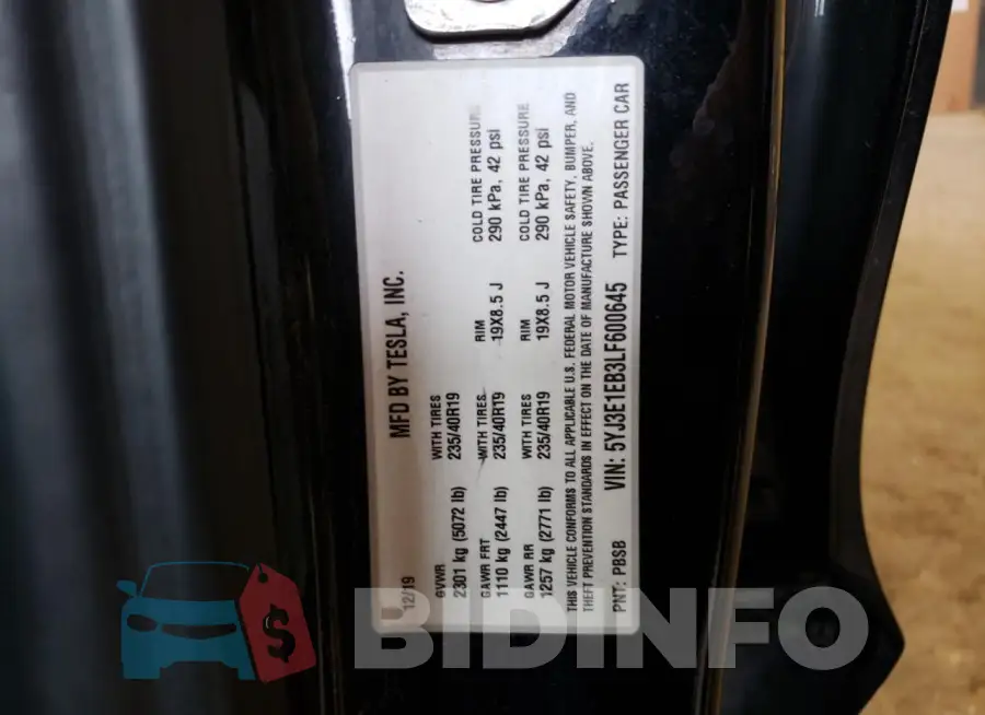 5YJ3E1EB3LF600645 Photo# 12