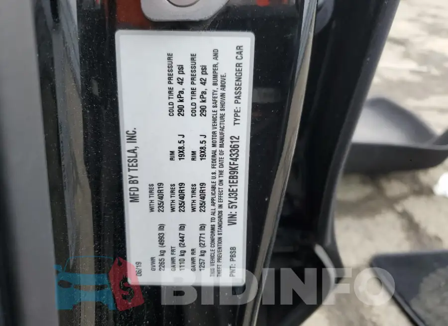 5YJ3E1EB9KF433612 Photo# 12