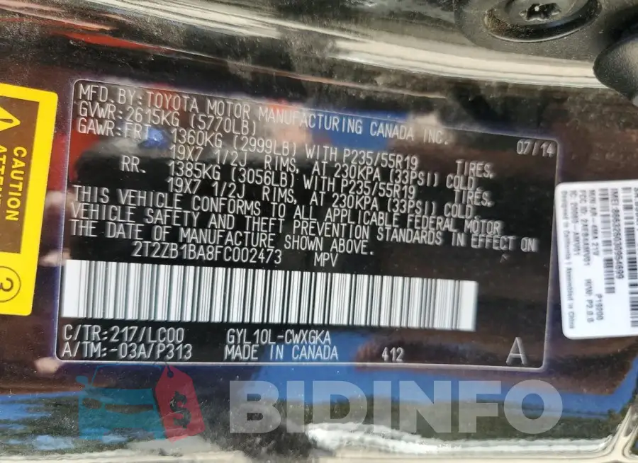 2T2ZB1BA8FC002473 Photo# 14