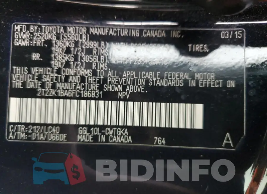 2T2ZK1BA6FC186831 Photo# 13