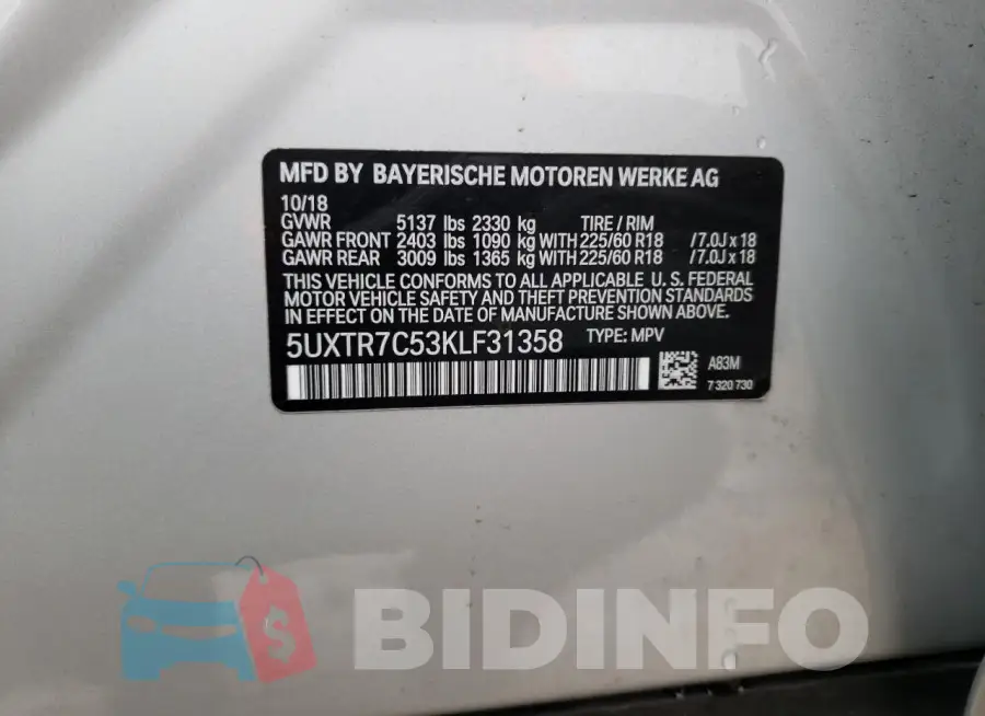 5UXTR7C53KLF31358 Photo# 14