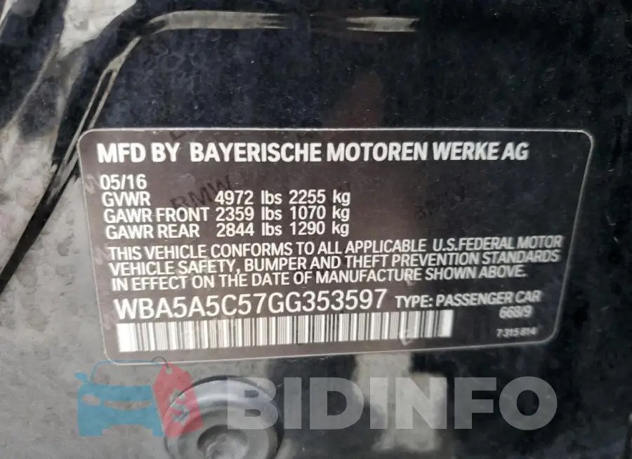 WBA5A5C57GG353597 Photo# 12