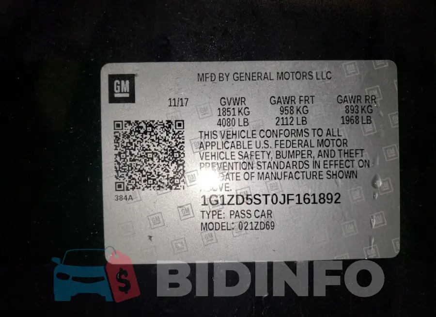 1G1ZD5ST0JF161892 Photo# 13
