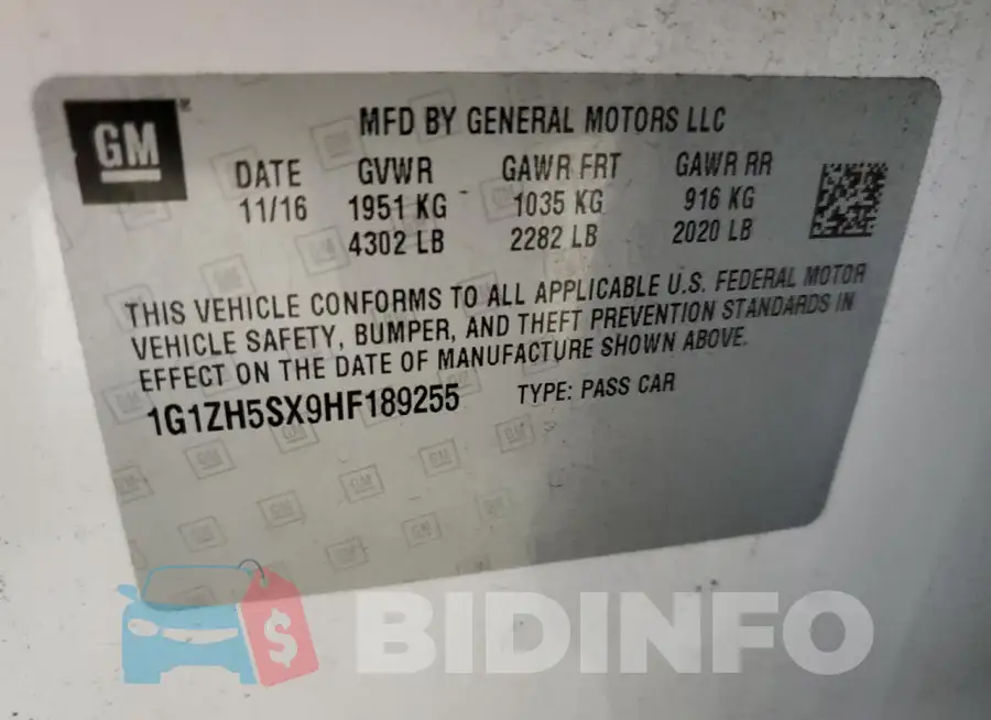 1G1ZH5SX9HF189255 Photo# 12