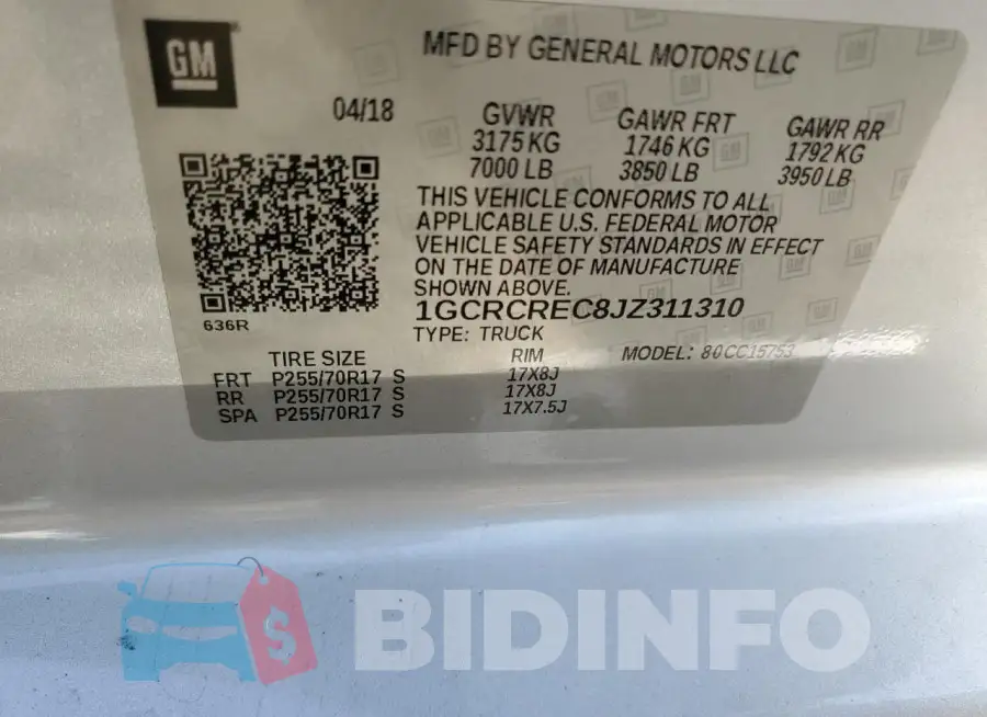1GCRCREC8JZ311310 Photo# 13