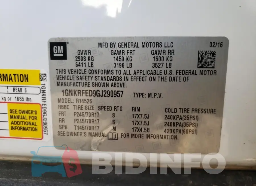 1GNKRFED9GJ290957 Photo# 14