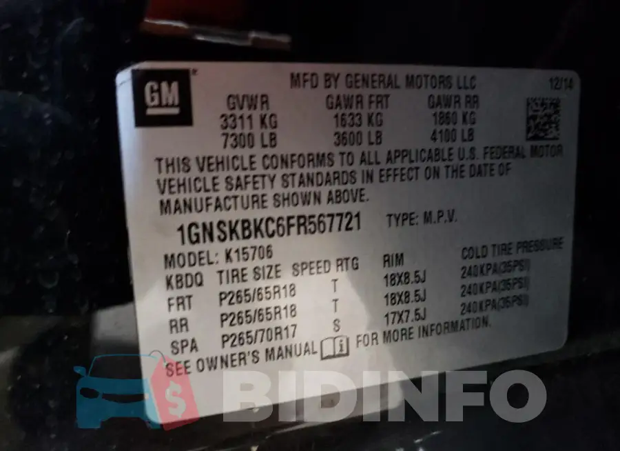 1GNSKBKC6FR567721 Photo# 13