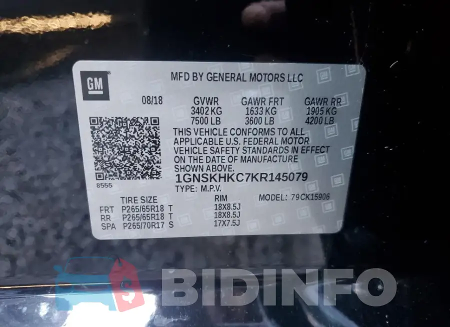 1GNSKHKC7KR145079 Photo# 13