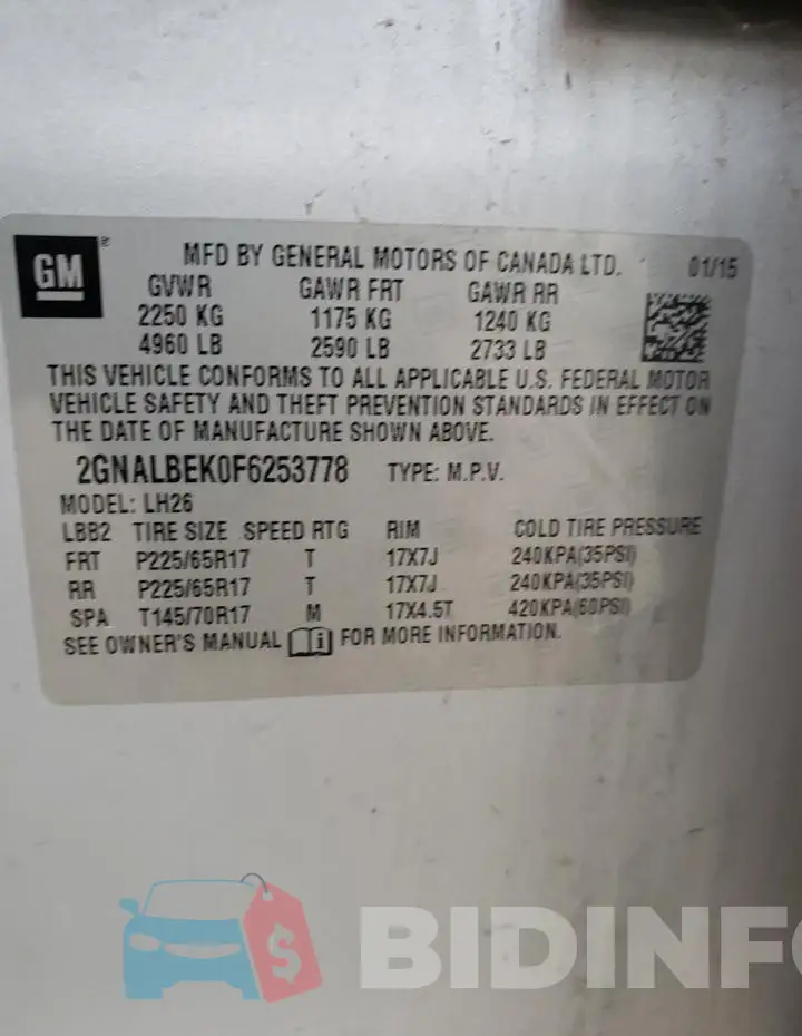 2GNALBEK0F6253778 Photo# 14