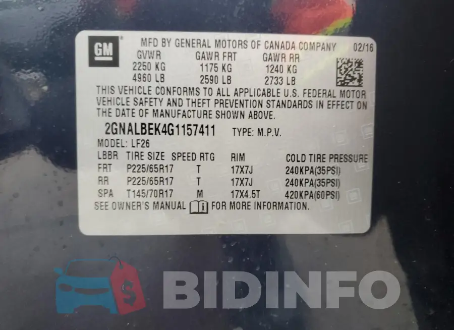 2GNALBEK4G1157411 Photo# 13