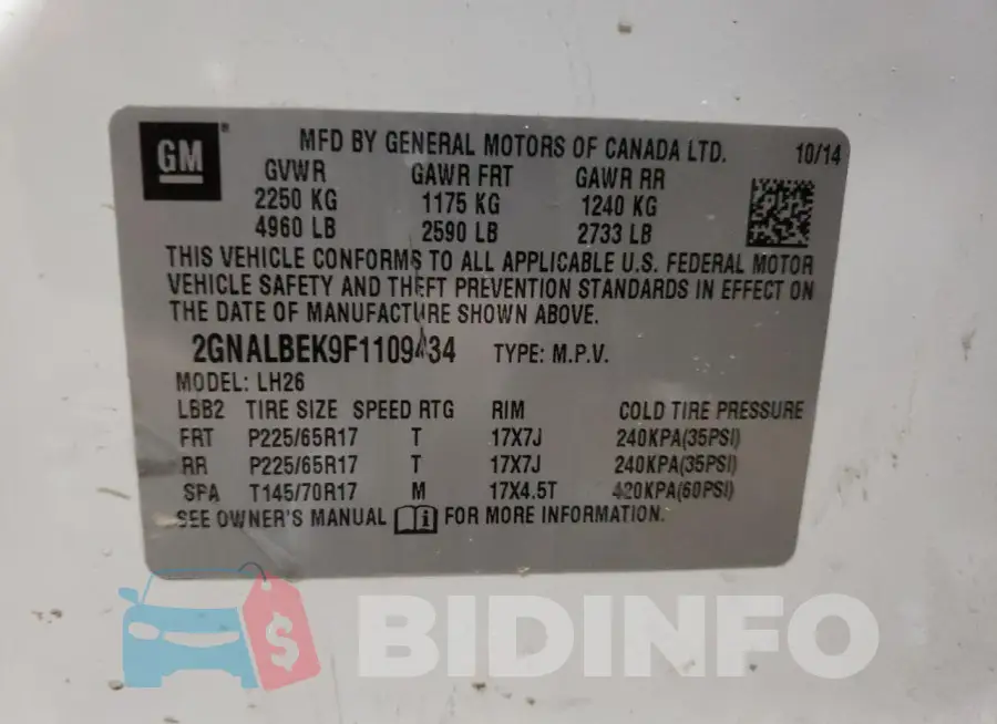 2GNALBEK9F1109434 Photo# 13