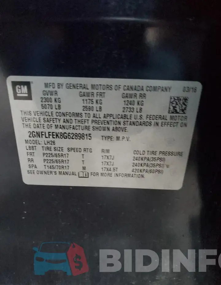 2GNFLFEK8G6289815 Photo# 13