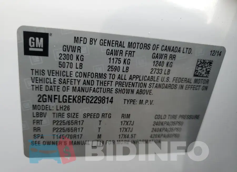 2GNFLGEK8F6229814 Photo# 12