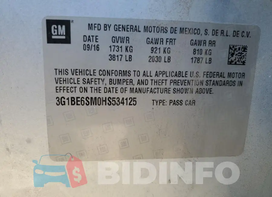 3G1BE6SM0HS534125 Photo# 12