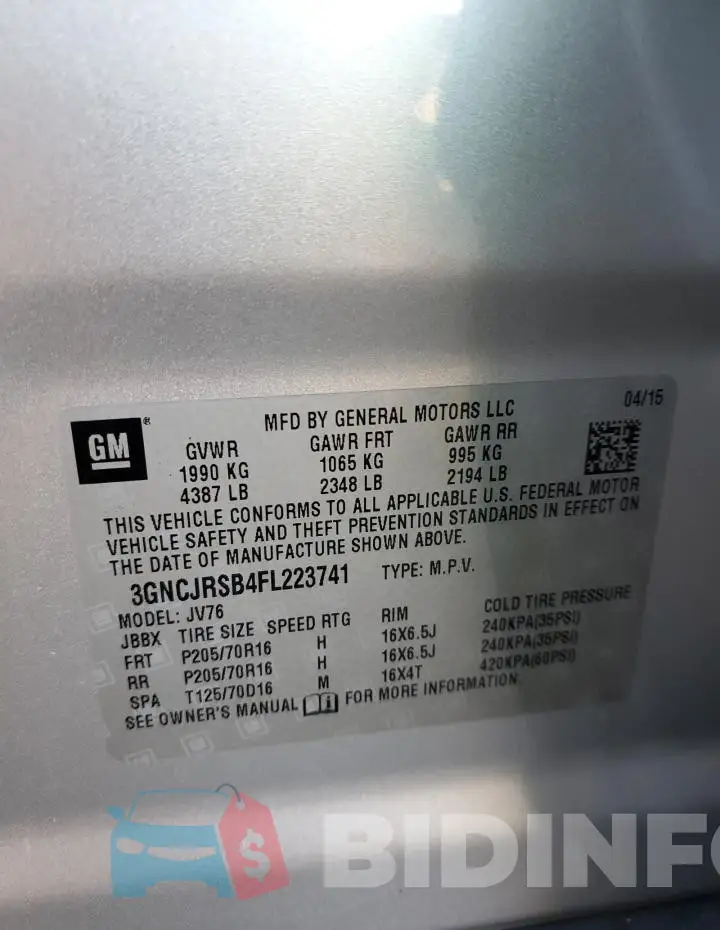 3GNCJRSB4FL223741 Photo# 12