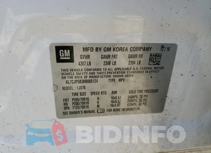 KL7CJPSB3HB085124 Photo# 12