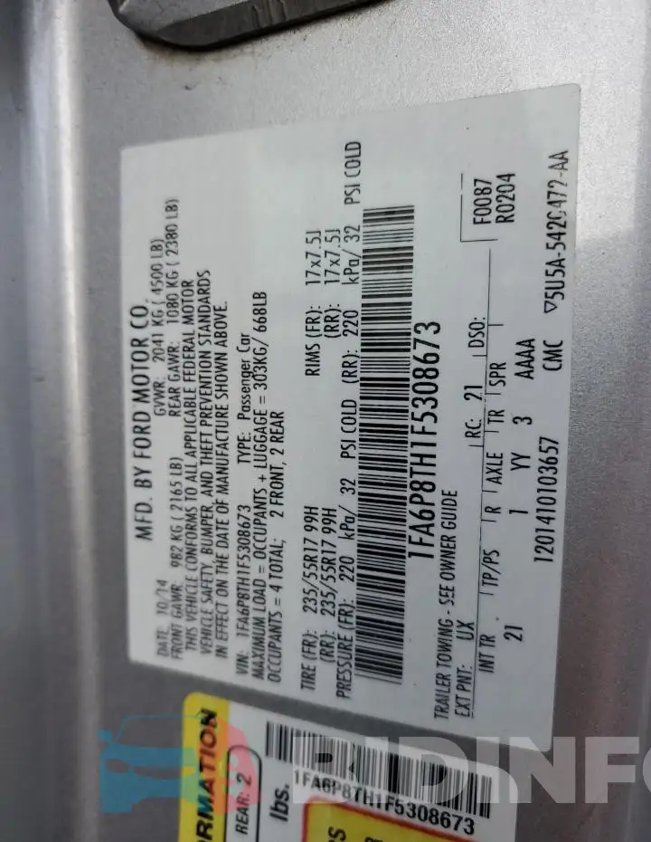 1FA6P8TH1F5308673 Photo# 13