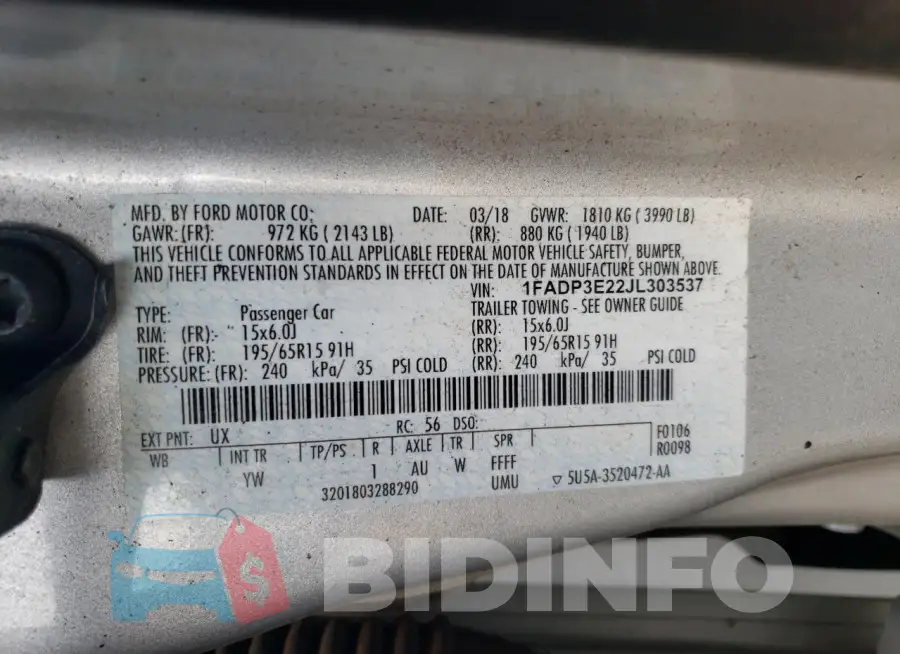 1FADP3E22JL303537 Photo# 12