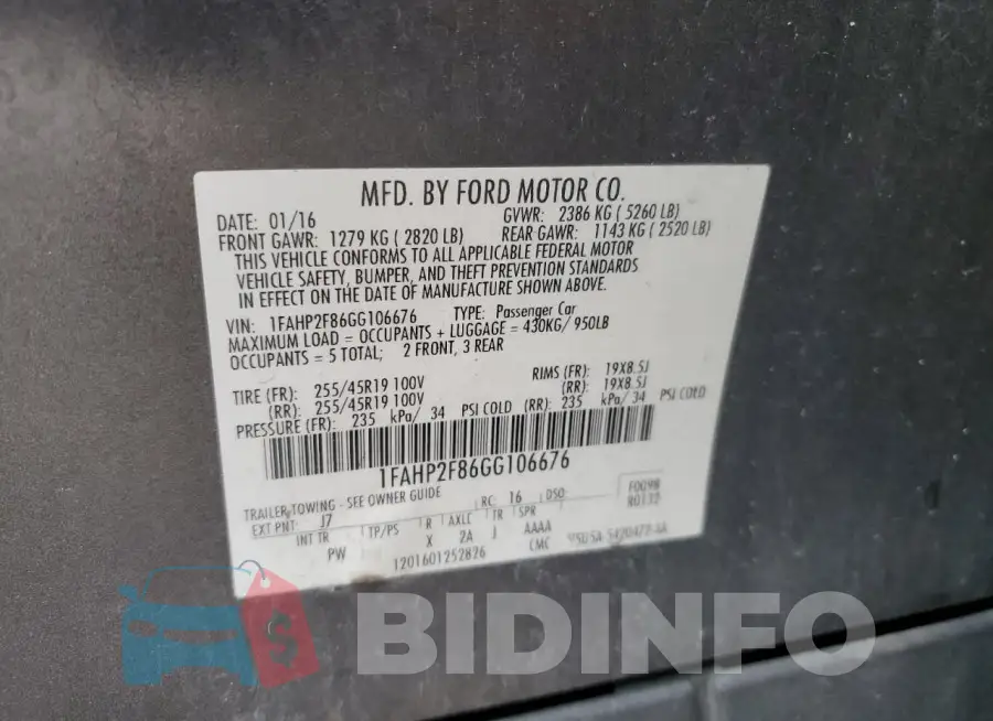 1FAHP2F86GG106676 Photo# 13