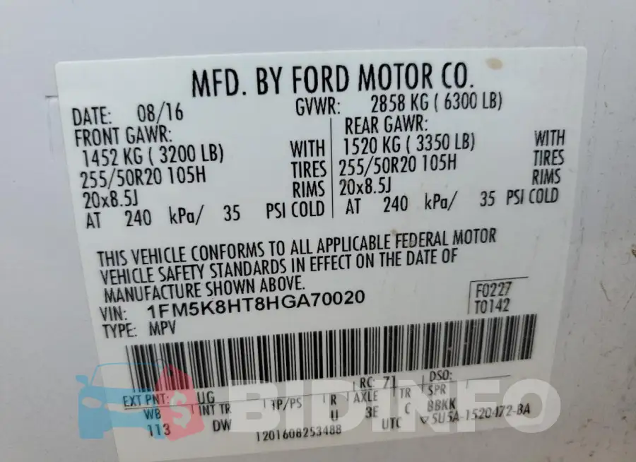 1FM5K8HT8HGA70020 Photo# 13