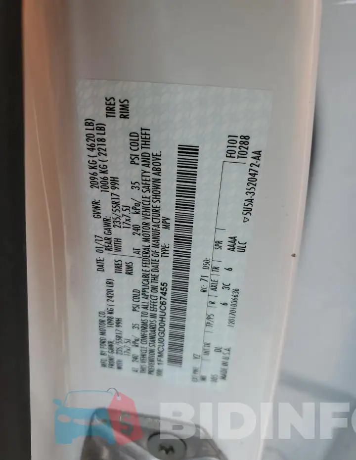 1FMCU0GD0HUC67455 Photo# 14