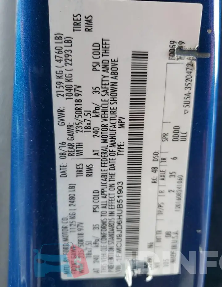 1FMCU9JD6HUB51903 Photo# 13