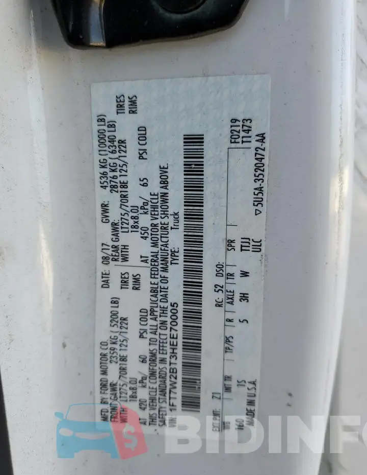1FT7W2BT3HEE70005 Photo# 12
