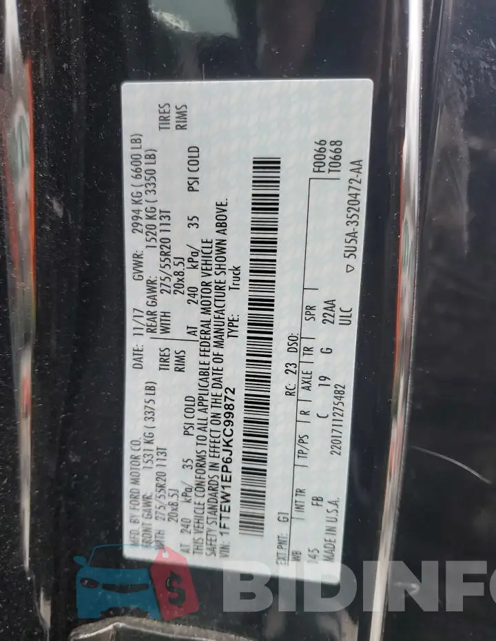1FTEW1EP6JKC99872 Photo# 12