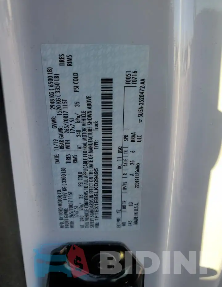1FTEX1EB5LKD29495 Photo# 12