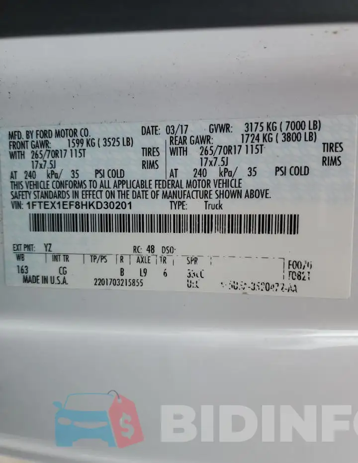 1FTEX1EF8HKD30201 Photo# 12