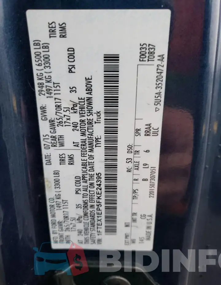 1FTEX1EP5FKE24395 Photo# 12