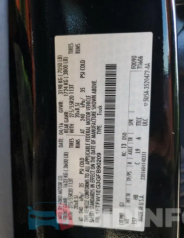 1FTFW1EG3GFB90209 Photo# 12