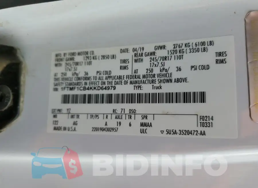 1FTMF1CB4KKD64979 Photo# 12