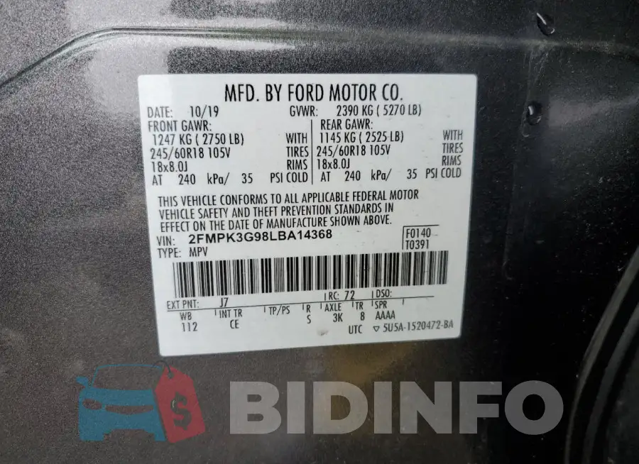 2FMPK3G98LBA14368 Photo# 12
