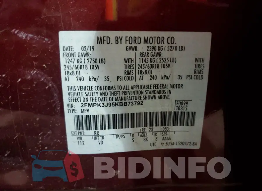 2FMPK3J95KBB73792 Photo# 13