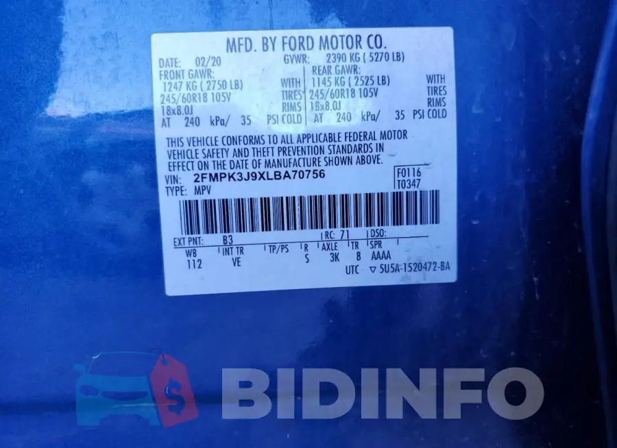 2FMPK3J9XLBA70756 Photo# 12