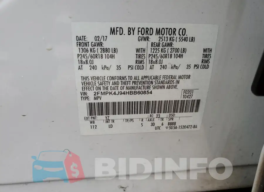 2FMPK4J94HBB60854 Photo# 14