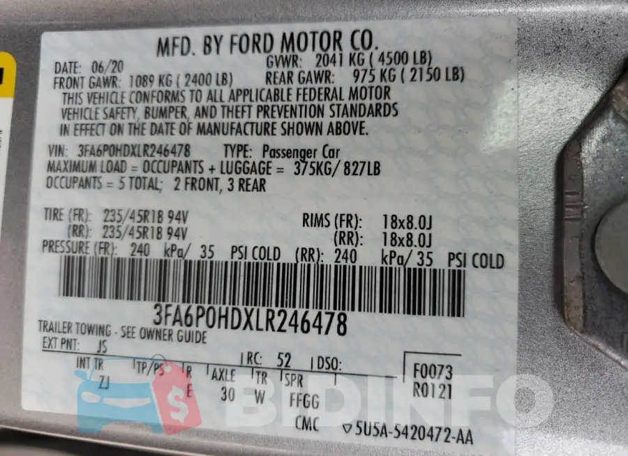 3FA6P0HDXLR246478 Photo# 13
