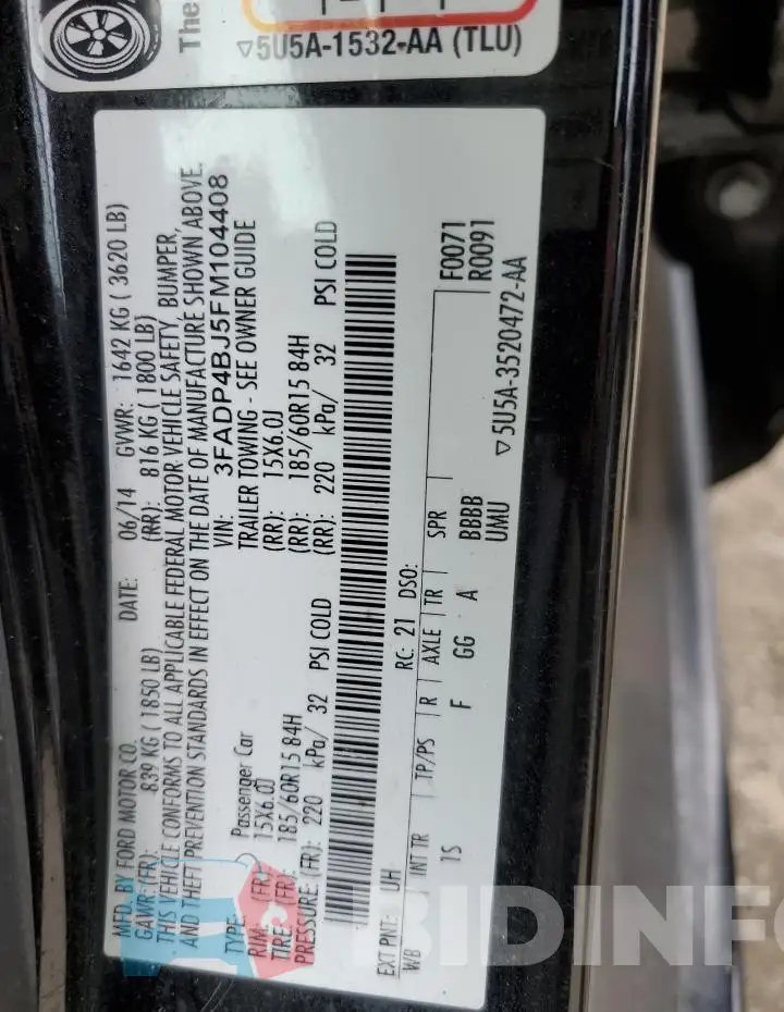 3FADP4BJ5FM104408 Photo# 13