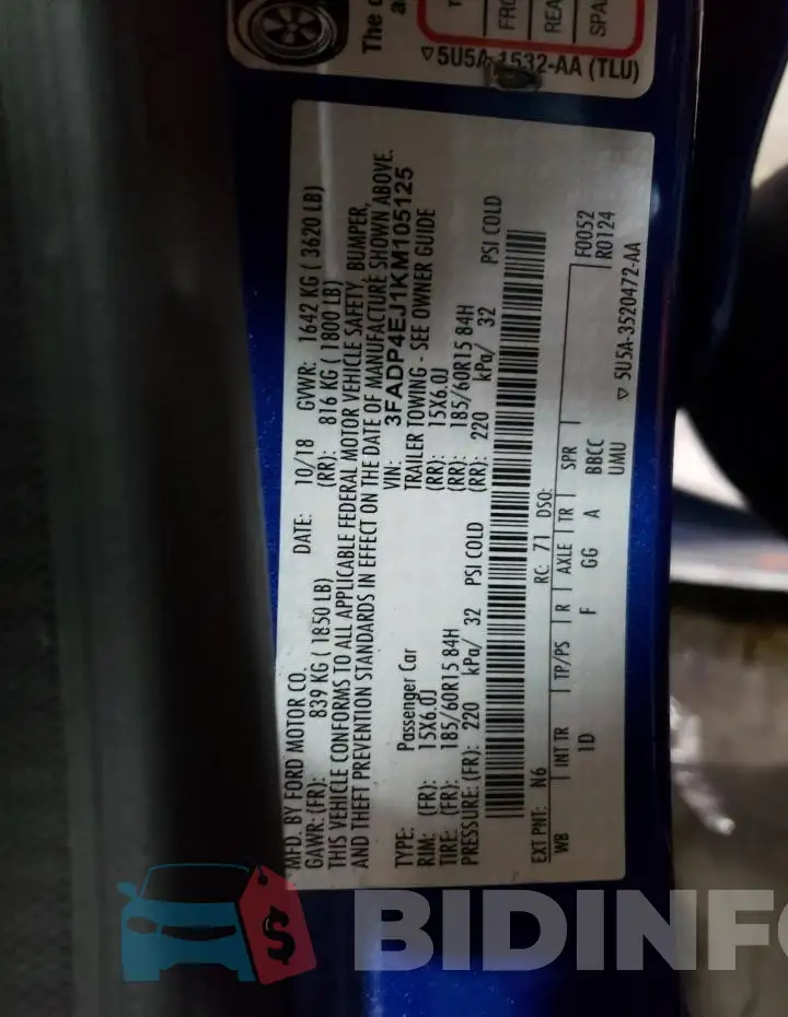 3FADP4EJ1KM105125 Photo# 12