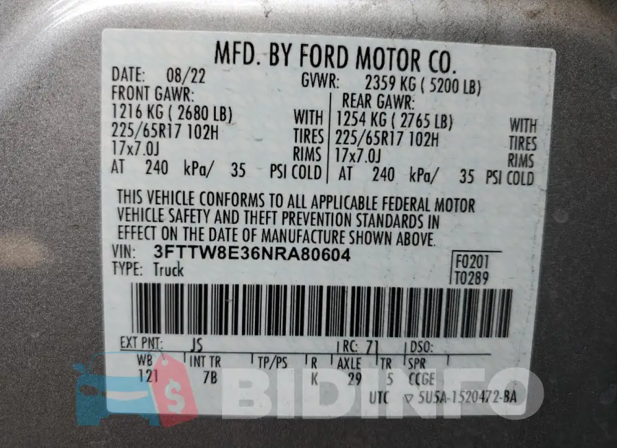 3FTTW8E36NRA80604 Photo# 12